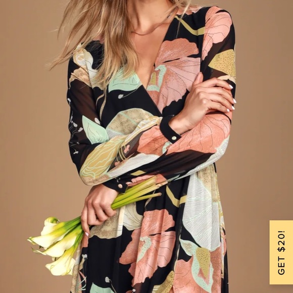 Lulus Dresses & Skirts - Wondrous WaterLilies Black Flora Lulu’s Maxi Dress